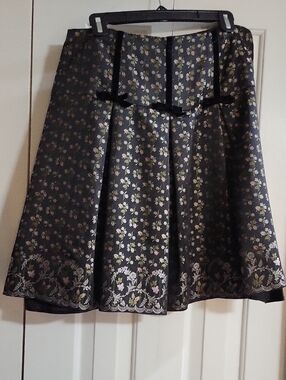 Nanette Lepore Black Floral A-Line Skirt with Pink and Green Accents